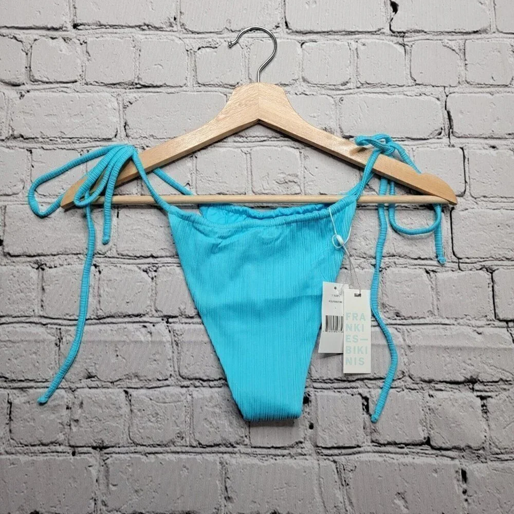 Frankies Bikinis Tia Plisse Bikini Bottom In Aquamarine‎ NWT Size L